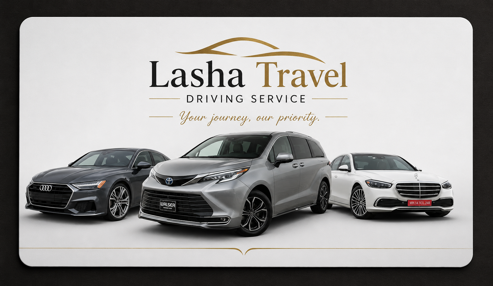 Lasha Travel fleet — Audi, Toyota Sienna and Mercedes